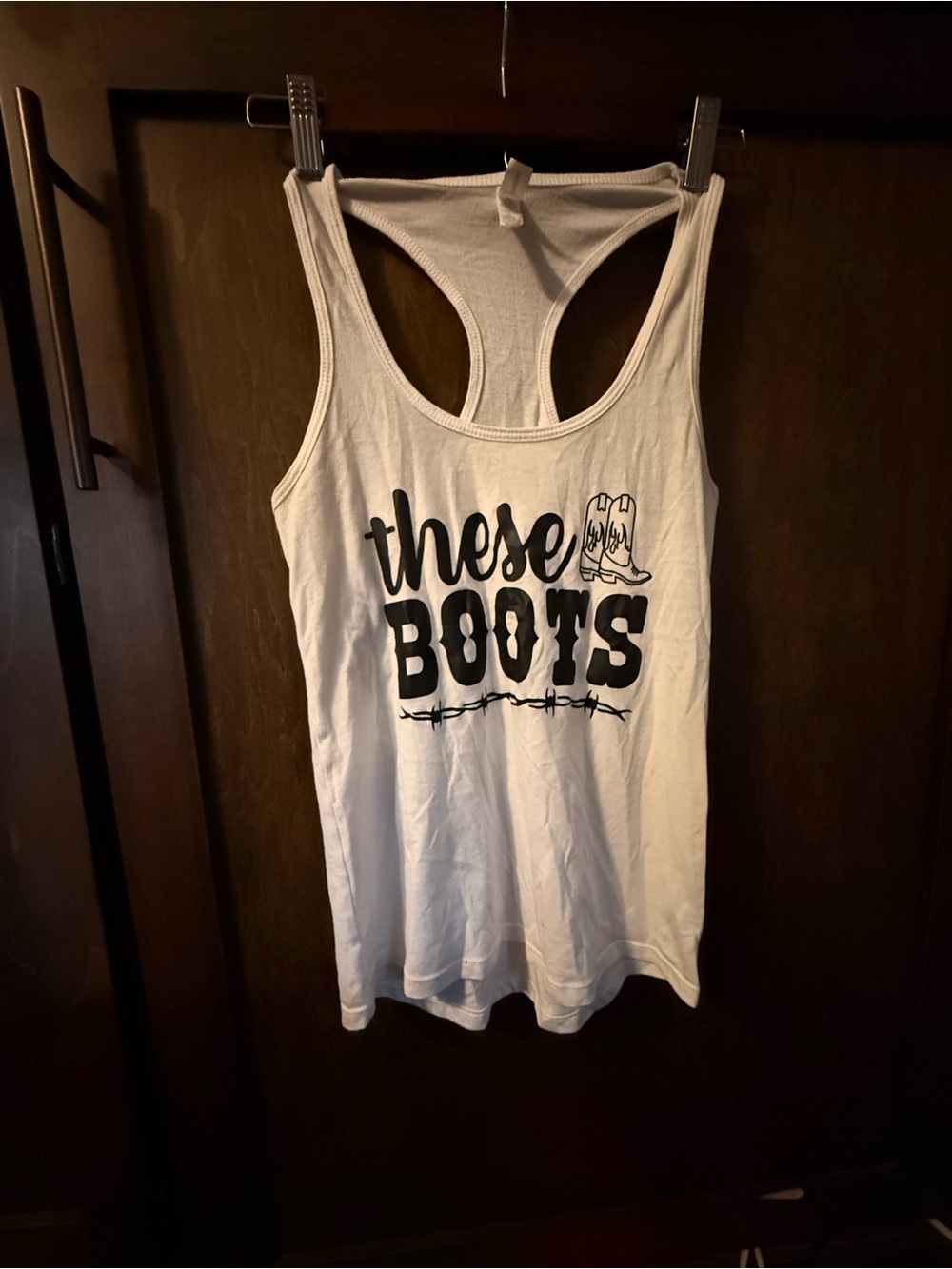 White 'These Boots' Graphic Racerback Tank Top